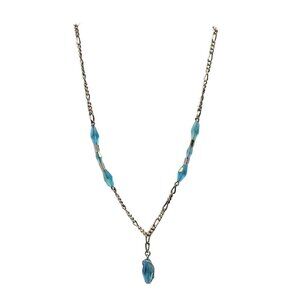 Blue Crystal Silver Tone Chain Necklace With Drop Pendant